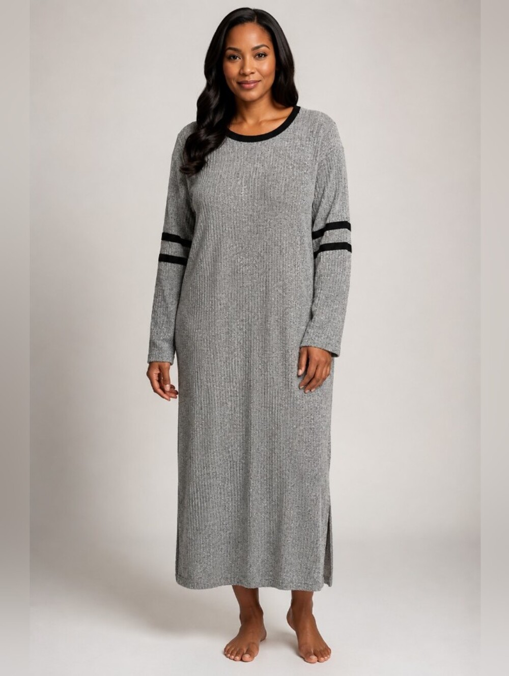 Marbled Long Nightshirt T-Shirt /w Striped Sleeves -Size: M